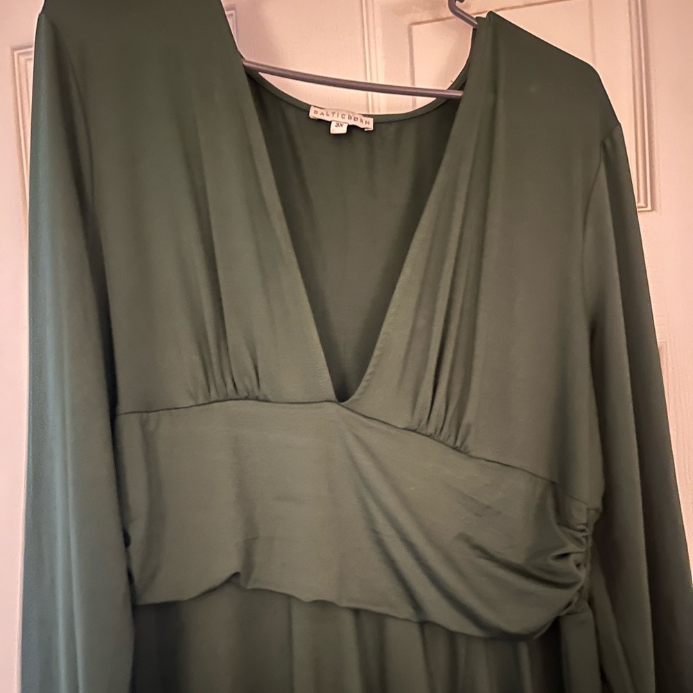 Baltic Born Asymmetrical Dress in Olive Green,same dress, it is a dark green